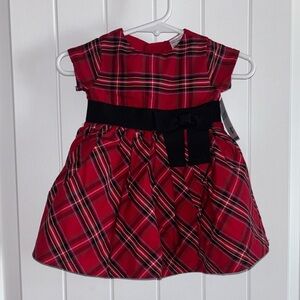 NEW! Red Plaid Baby Girl Christmas Dress with Black Bow and matching bloomers